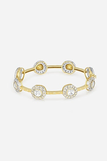 14kt Yellow Gold Finish Diamond & Kundan Polki Bangle
