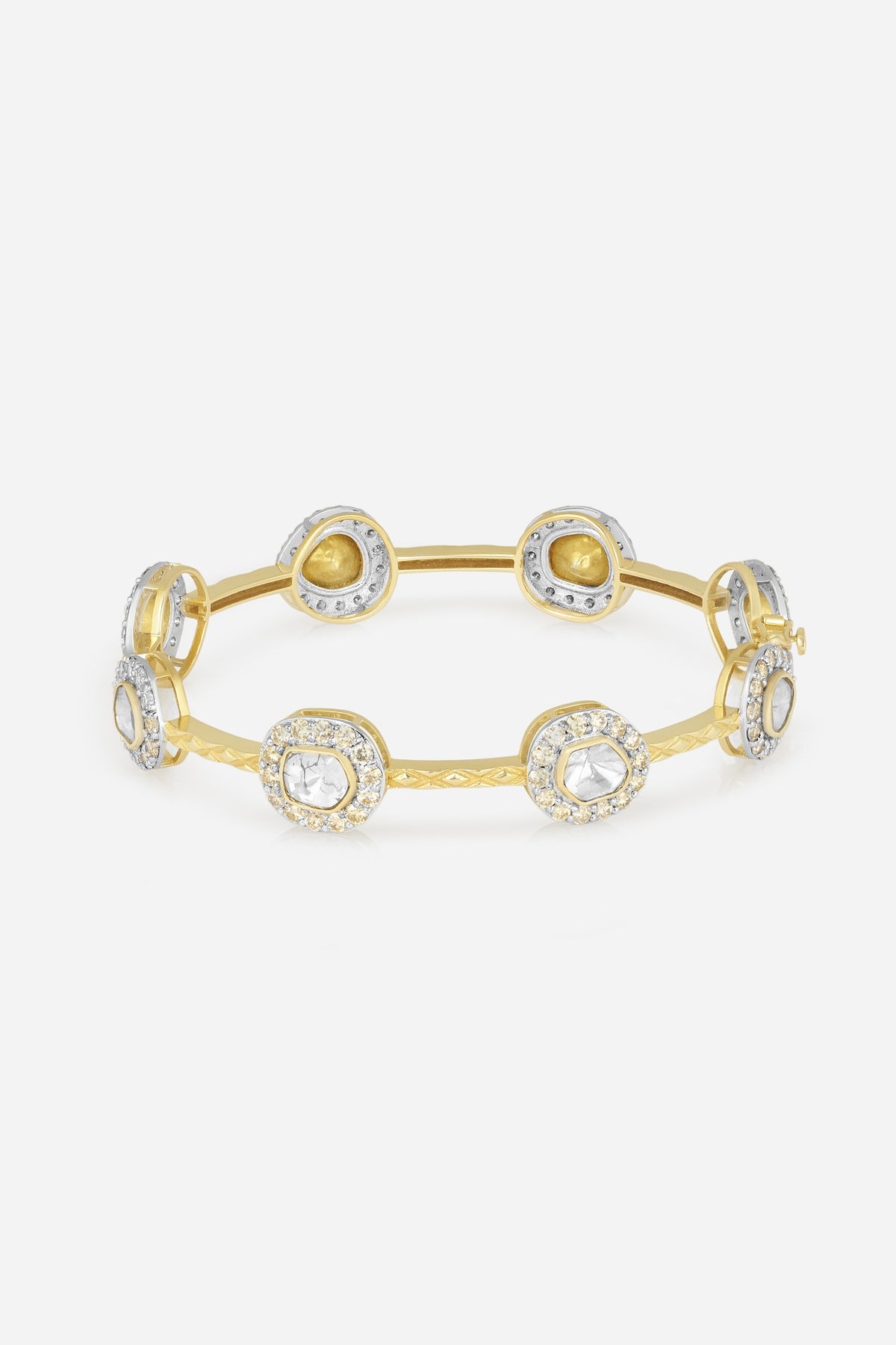14kt Yellow Gold Finish Diamond & Kundan Polki Bangle