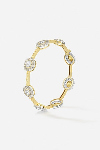 14kt Yellow Gold Finish Diamond & Kundan Polki Bangle