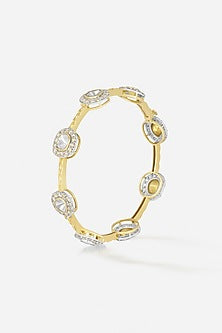 14kt Yellow Gold Finish Diamond & Kundan Polki Bangle