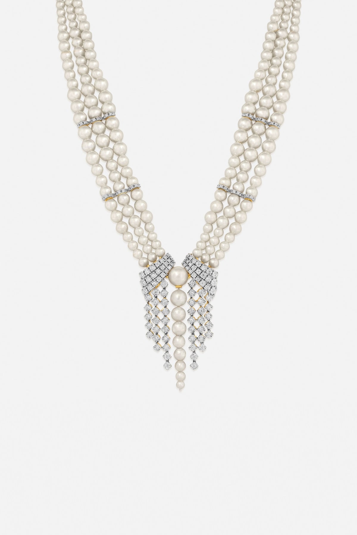 14kt Yellow Gold Finish Diamond & Pearl Necklace