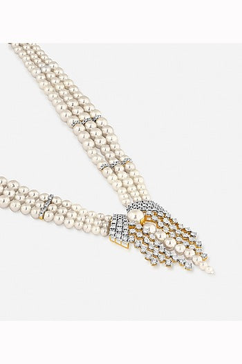 14kt Yellow Gold Finish Diamond & Pearl Necklace