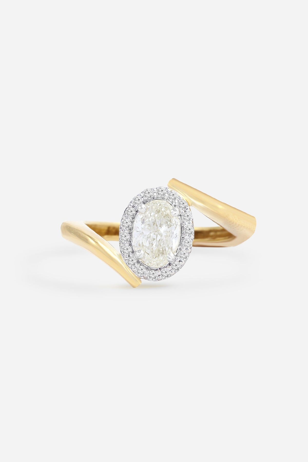 18kt Yellow Gold Finish Round & Oval-Cut Diamond Ring