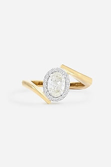 18kt Yellow Gold Finish Round & Oval-Cut Diamond Ring