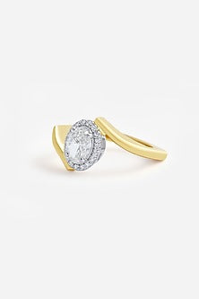 18kt Yellow Gold Finish Round & Oval-Cut Diamond Ring