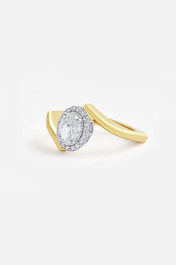 18kt Yellow Gold Finish Round & Oval-Cut Diamond Ring