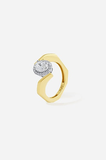 18kt Yellow Gold Finish Round & Oval-Cut Diamond Ring