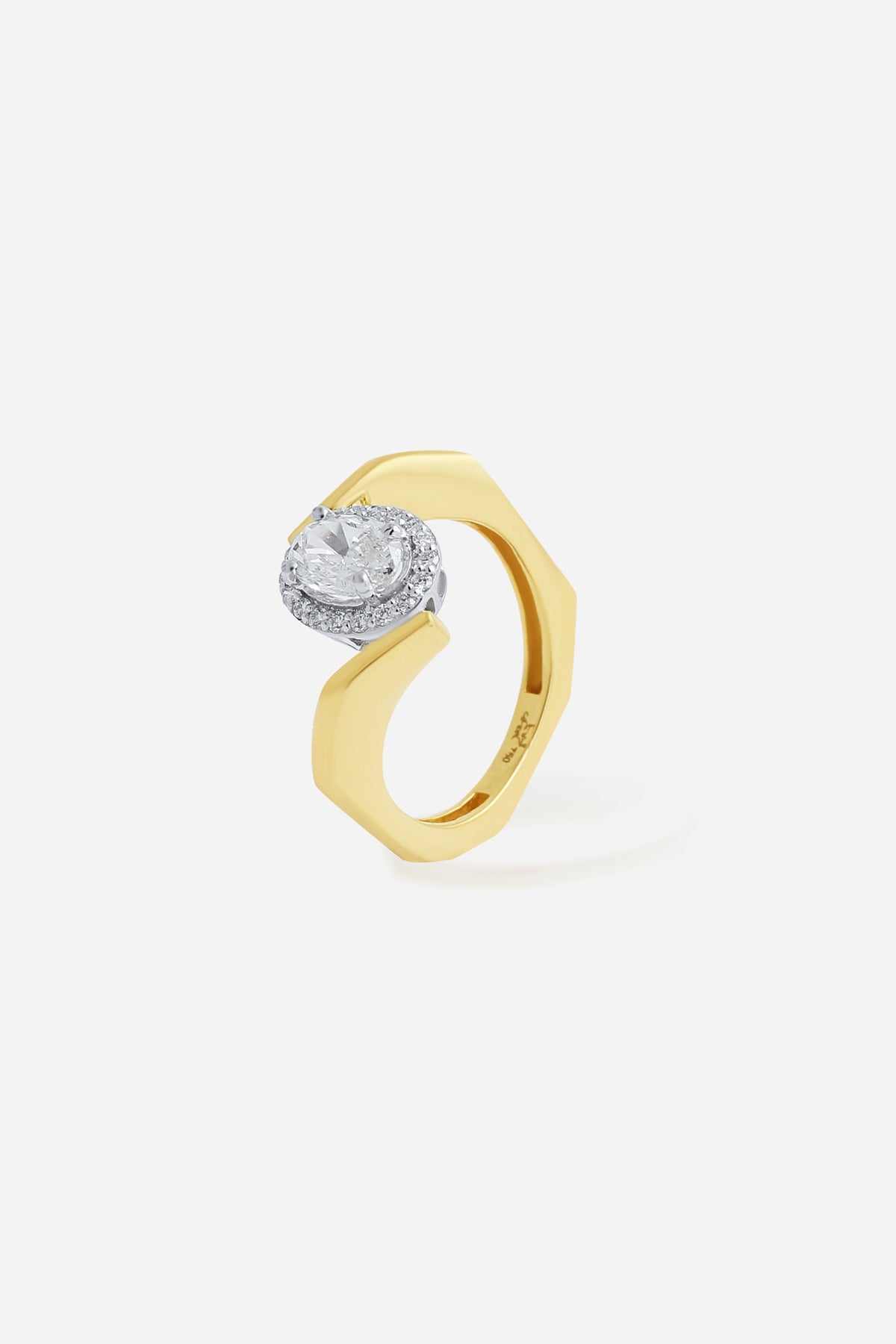 18kt Yellow Gold Finish Round & Oval-Cut Diamond Ring