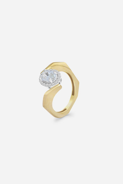 18kt Yellow Gold Finish Round & Oval-Cut Diamond Ring