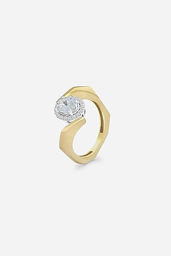 18kt Yellow Gold Finish Round & Oval-Cut Diamond Ring