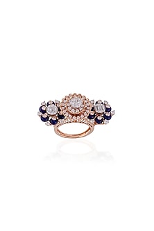 Rose Gold Plated Diamond & Blue Stone Ring