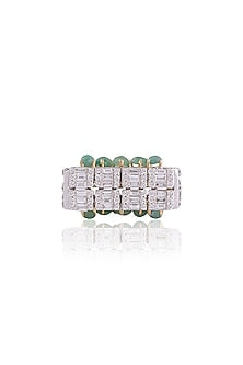Rose Gold Plated Diamond & Green Stone Ring