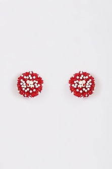 Red Crystal Stud Earrings In Sterling Silver