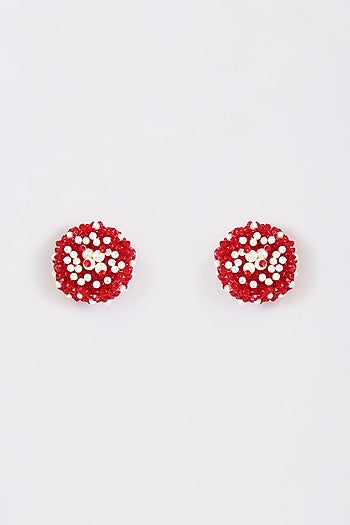 Red Crystal Stud Earrings In Sterling Silver
