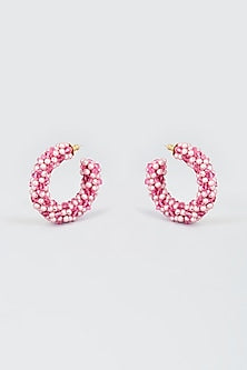 Rose Powder Swarovski Pearl Hoop Earrings