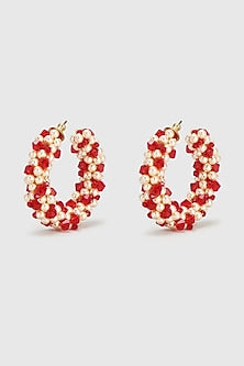 Red Pearl & Xillion Crystals Hoop Earrings