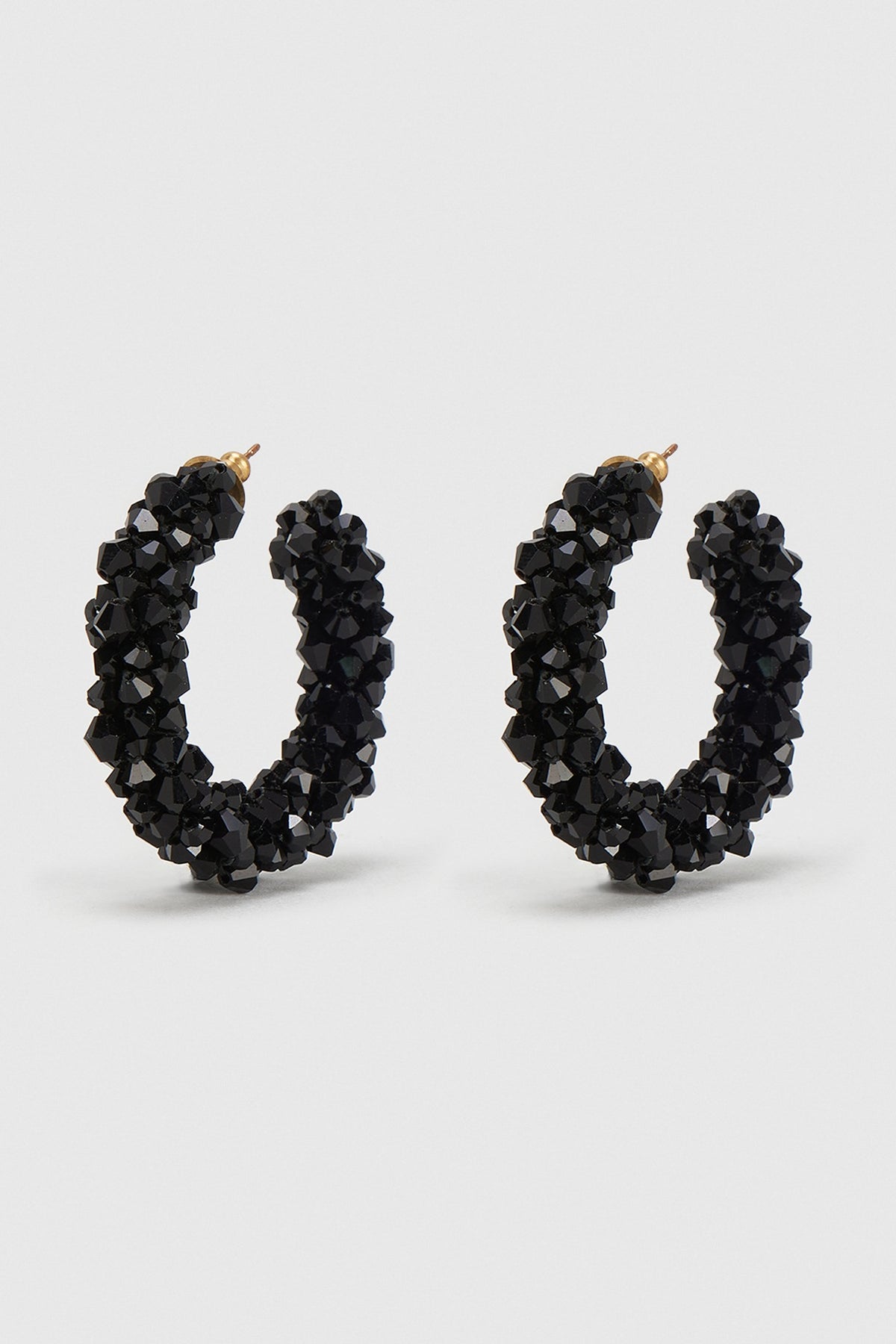 Black Zircon & Xillion Crystals Hoop Earrings