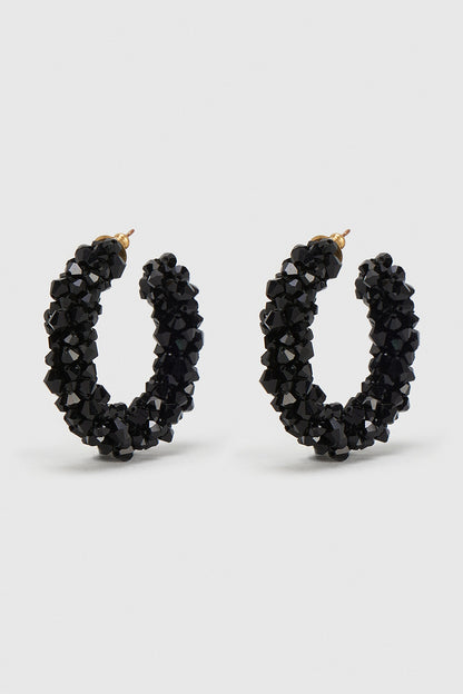 Black Zircon & Xillion Crystals Hoop Earrings