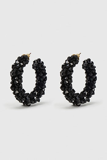 Black Zircon & Xillion Crystals Hoop Earrings