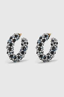 Black Pearls & Grey Xillion Crystals Hoop Earrings