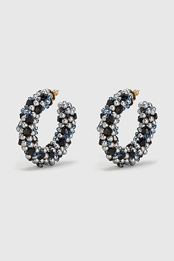 Black Pearls & Grey Xillion Crystals Hoop Earrings