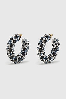 Black Pearls & Grey Xillion Crystals Hoop Earrings