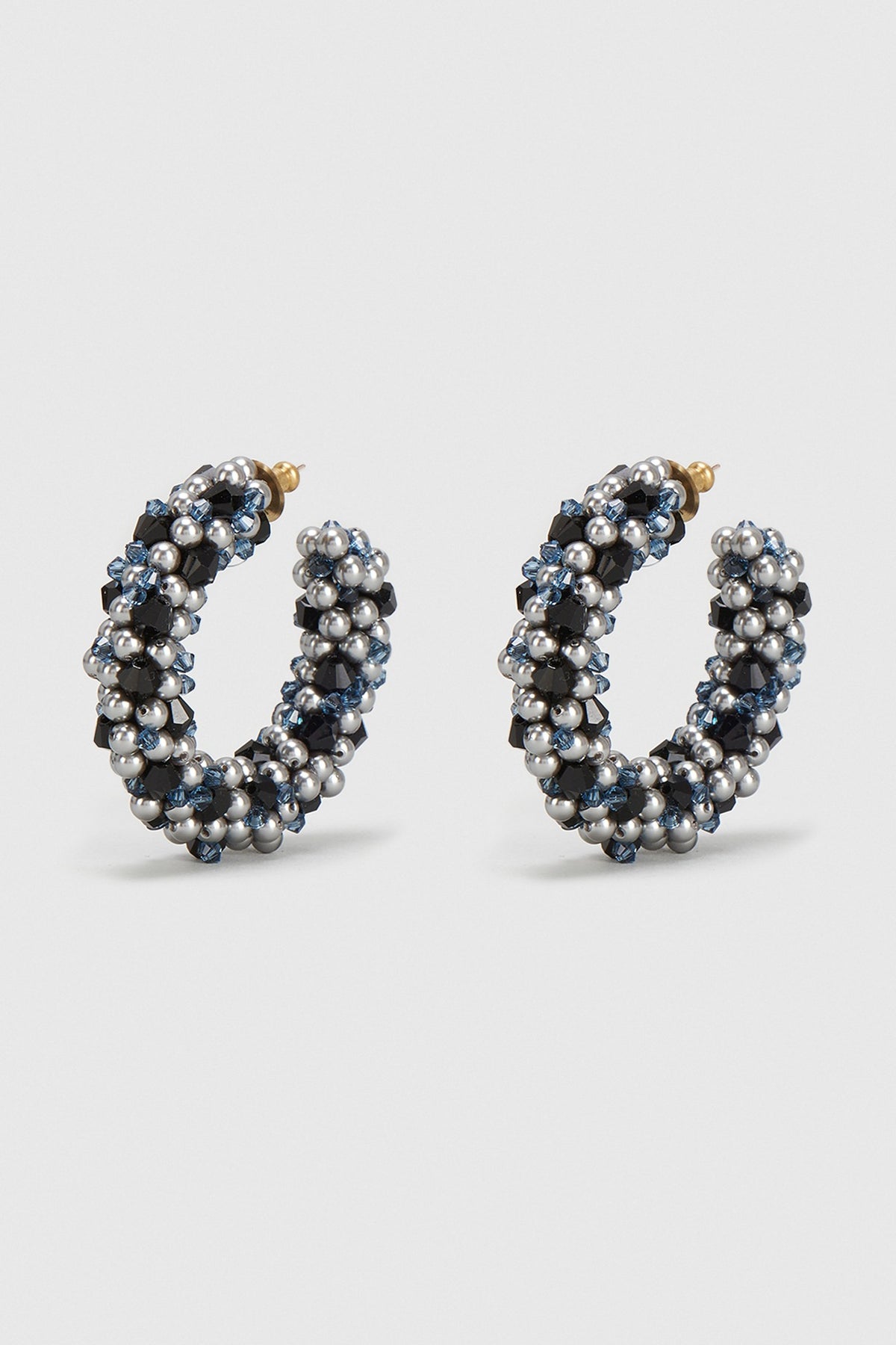 Black Pearls & Grey Xillion Crystals Hoop Earrings