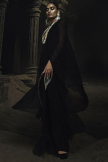 Black Georgette & Volvo Kundan Embroidered Kaftan Set