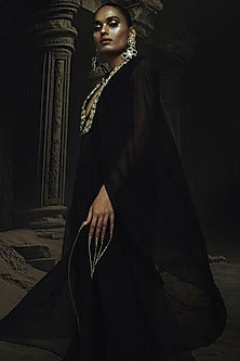 Black Georgette & Volvo Kundan Embroidered Kaftan Set