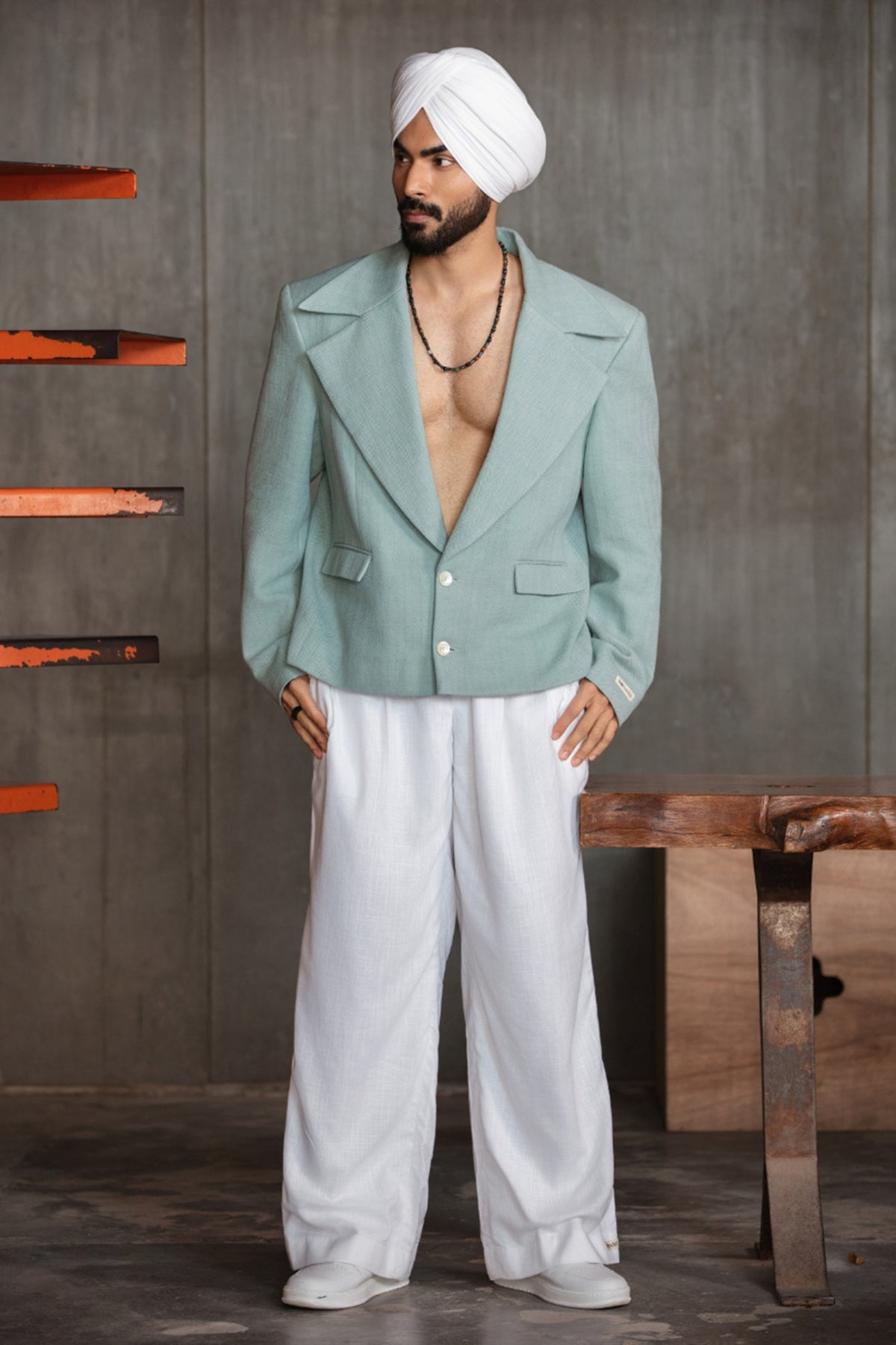 Sage Green Herringbone Blend Blazer