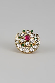Gold Plated Kundan Polki & Jadau Ring In Sterling Silver