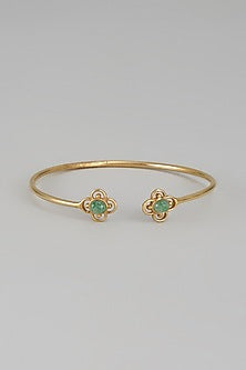 Gold Plated Kundan Polki & Aventurine Stone Bangle In Sterling Silver