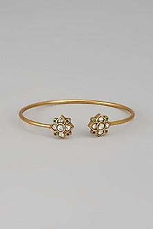 Gold Plated Kundan Polki & Jadau Bangle In Sterling Silver