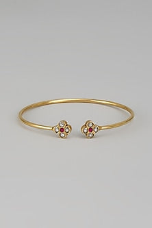 Gold Plated Kundan Polki & Jadau Bangle In Sterling Silver