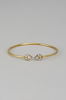 Gold Plated Kundan Polki & Jadau Bangle In Sterling Silver