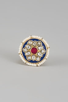 Gold Plated Kundan Polki & Jadau Meenakari Ring In Sterling Silver