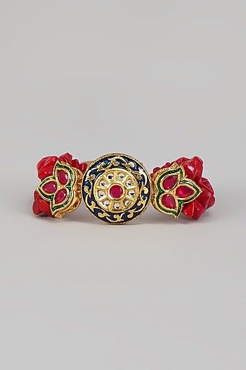 Gold Finish Kundan Polki & Coral Beaded Cuff
