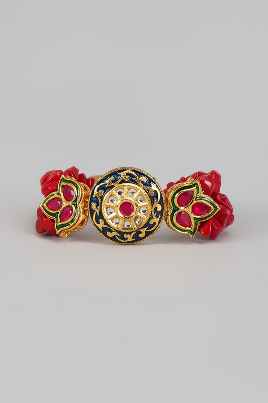 Gold Finish Kundan Polki & Coral Beaded Cuff