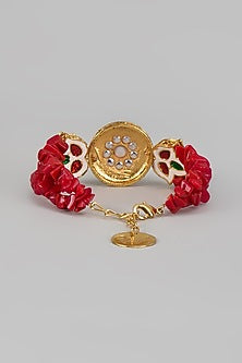 Gold Finish Kundan Polki & Coral Beaded Cuff
