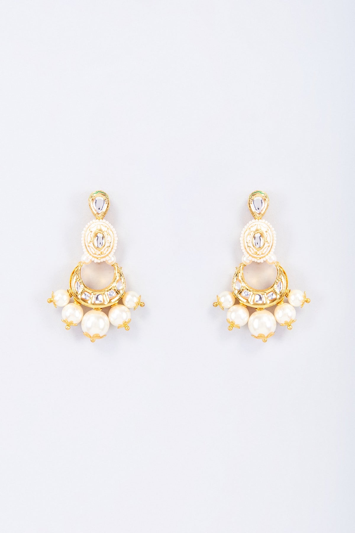 Gold Finish Kundan Polki & Pearl Dangler Earrings