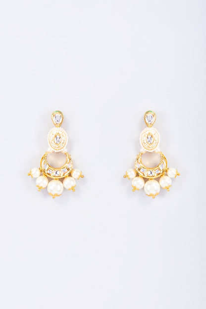 Gold Finish Kundan Polki & Pearl Dangler Earrings