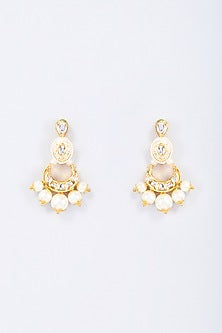 Gold Finish Kundan Polki & Pearl Dangler Earrings