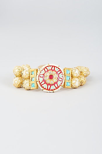 Gold Finish Coral & Turquoise Stone Cuff Bracelet