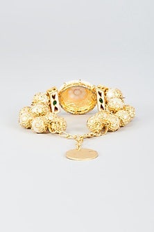 Gold Finish Coral & Turquoise Stone Cuff Bracelet