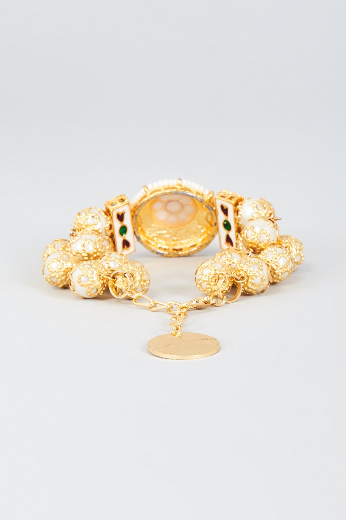 Gold Finish Coral & Turquoise Stone Cuff Bracelet