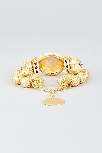 Gold Finish Coral & Turquoise Stone Cuff Bracelet