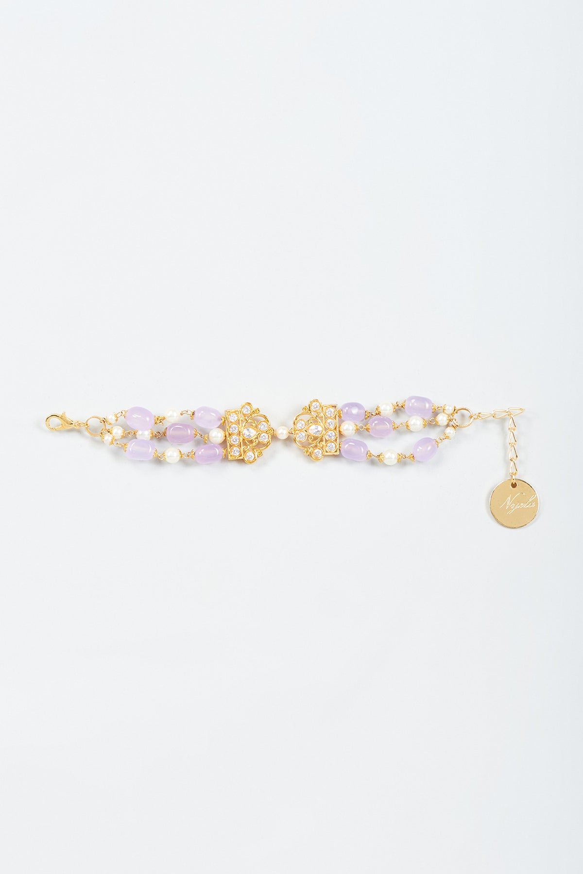 Gold Finish Lilac Bead & American Diamond Bracelet
