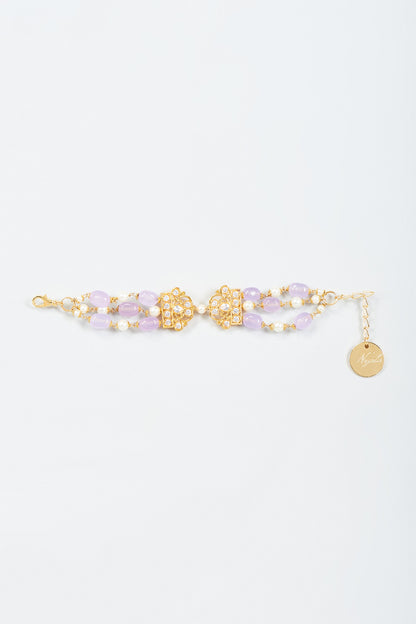 Gold Finish Lilac Bead & American Diamond Bracelet