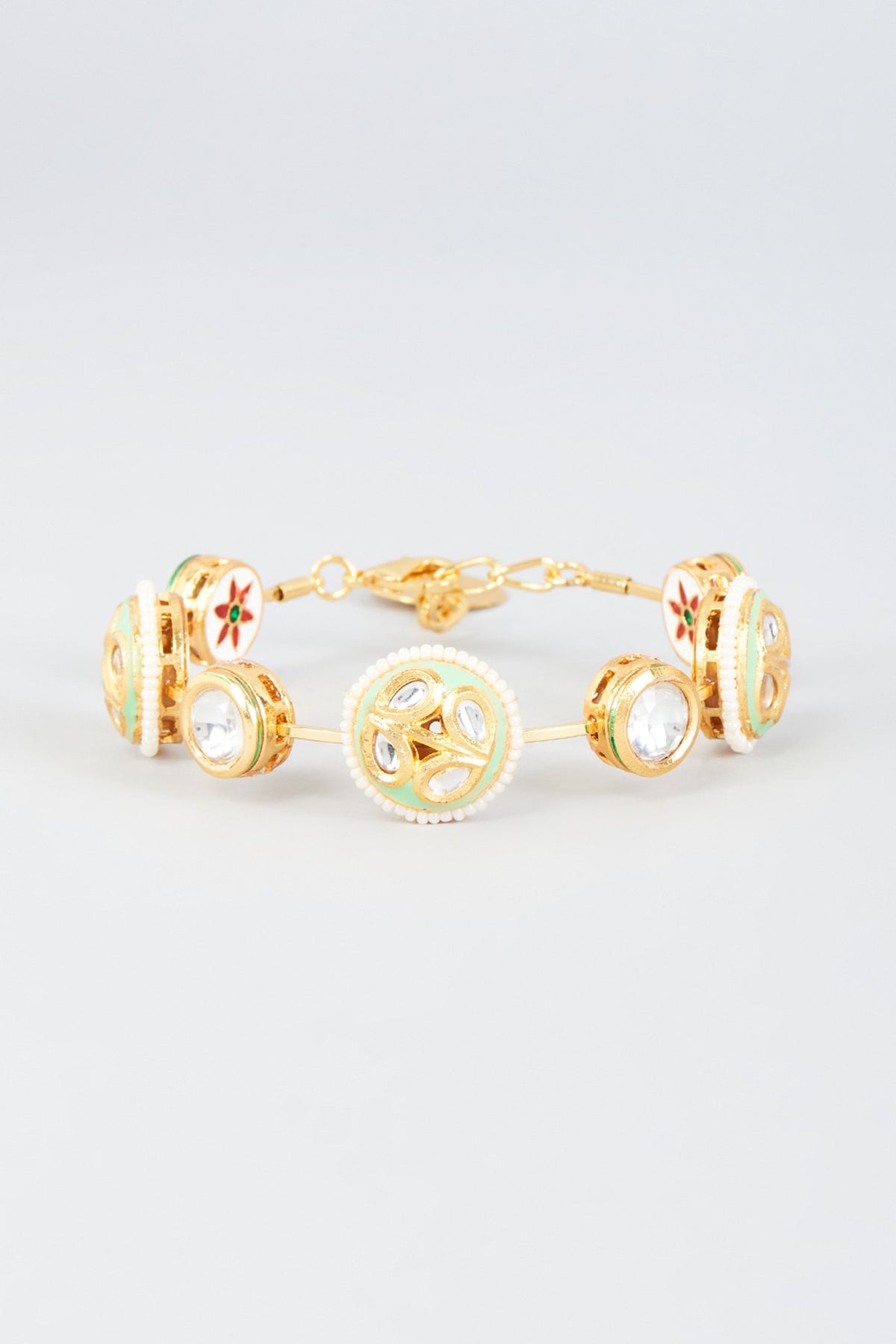 Gold Finish Kundan Polki Meenakari Bangle