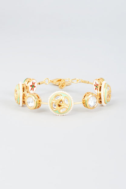 Gold Finish Kundan Polki Meenakari Bangle